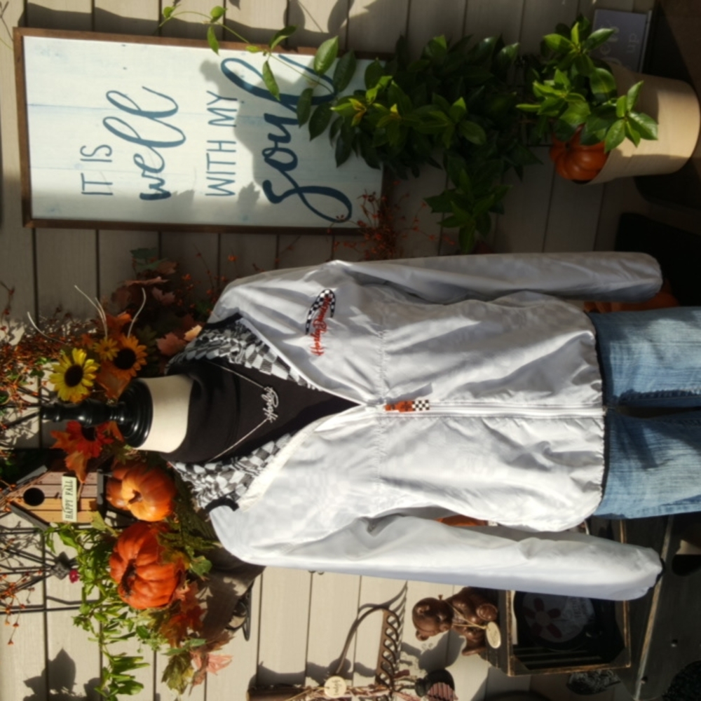 HARLEY-DAVIDSON ♡ White|Black|Orange Check Lining Zip Front Hoodie H-D Jacket M